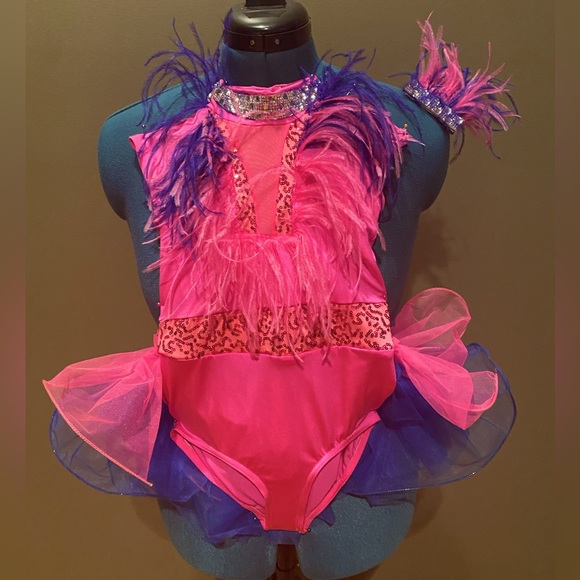 Weissman pink and blue dance costume with rhinestones, sequins and feathers SC. - Picture 3 of 4